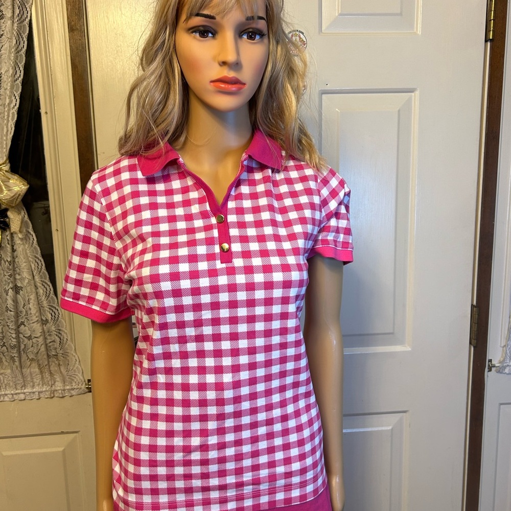 Kim Rogers perfectly soft PL pink checkered top & Kim Rogers capri pant 14 2 pcs